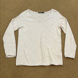 Peruvian Connection Pima Cotton V-Neck Pullover Sweater sz Small Cream Beige Tan